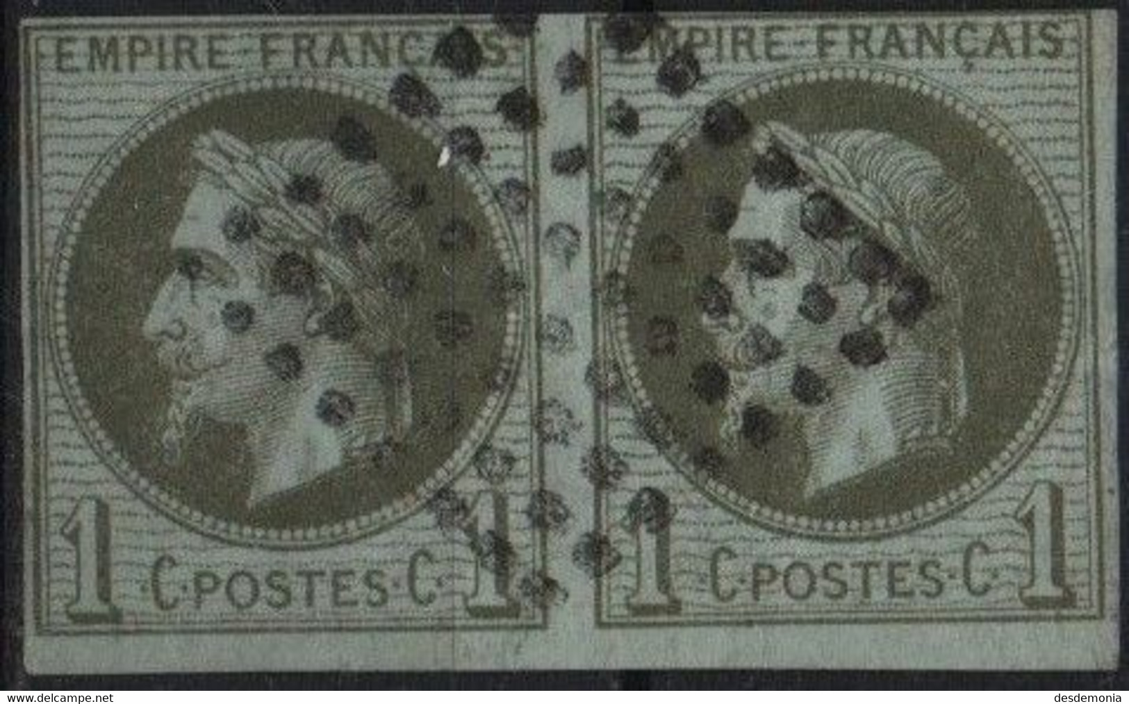 France Colonies Générales Maury 7 (Yvert 7) O Napoléon Lauré 1c Paire - Napoléon III