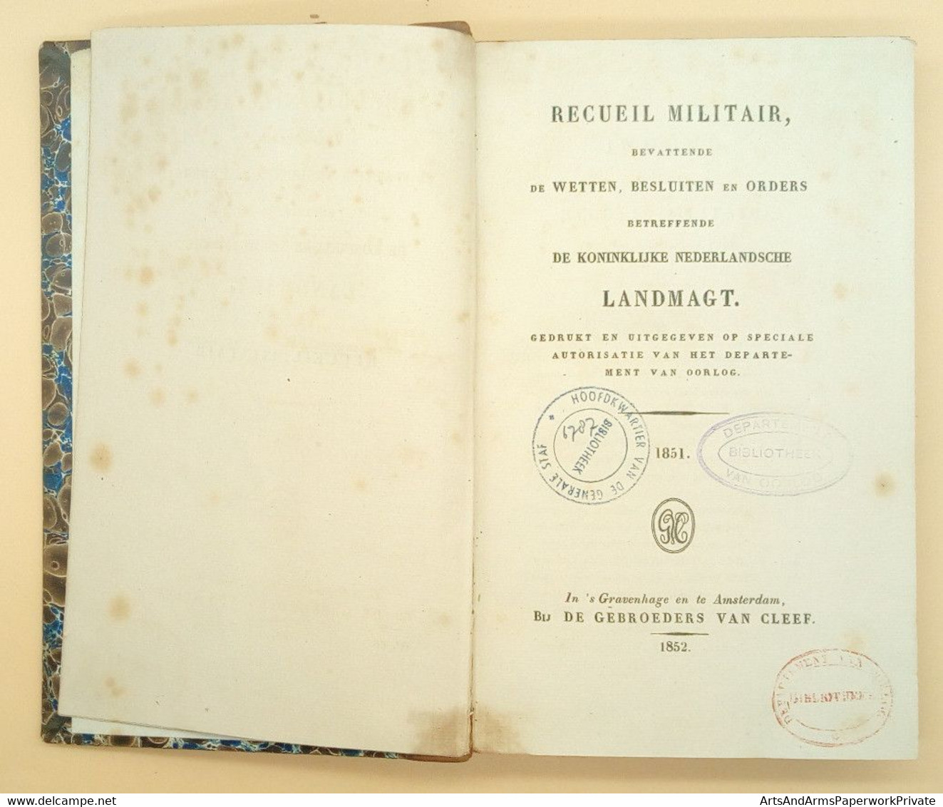 Militaria, Nederland, Landmacht, Departement Van Oorlog, 1851 - Niederländisch