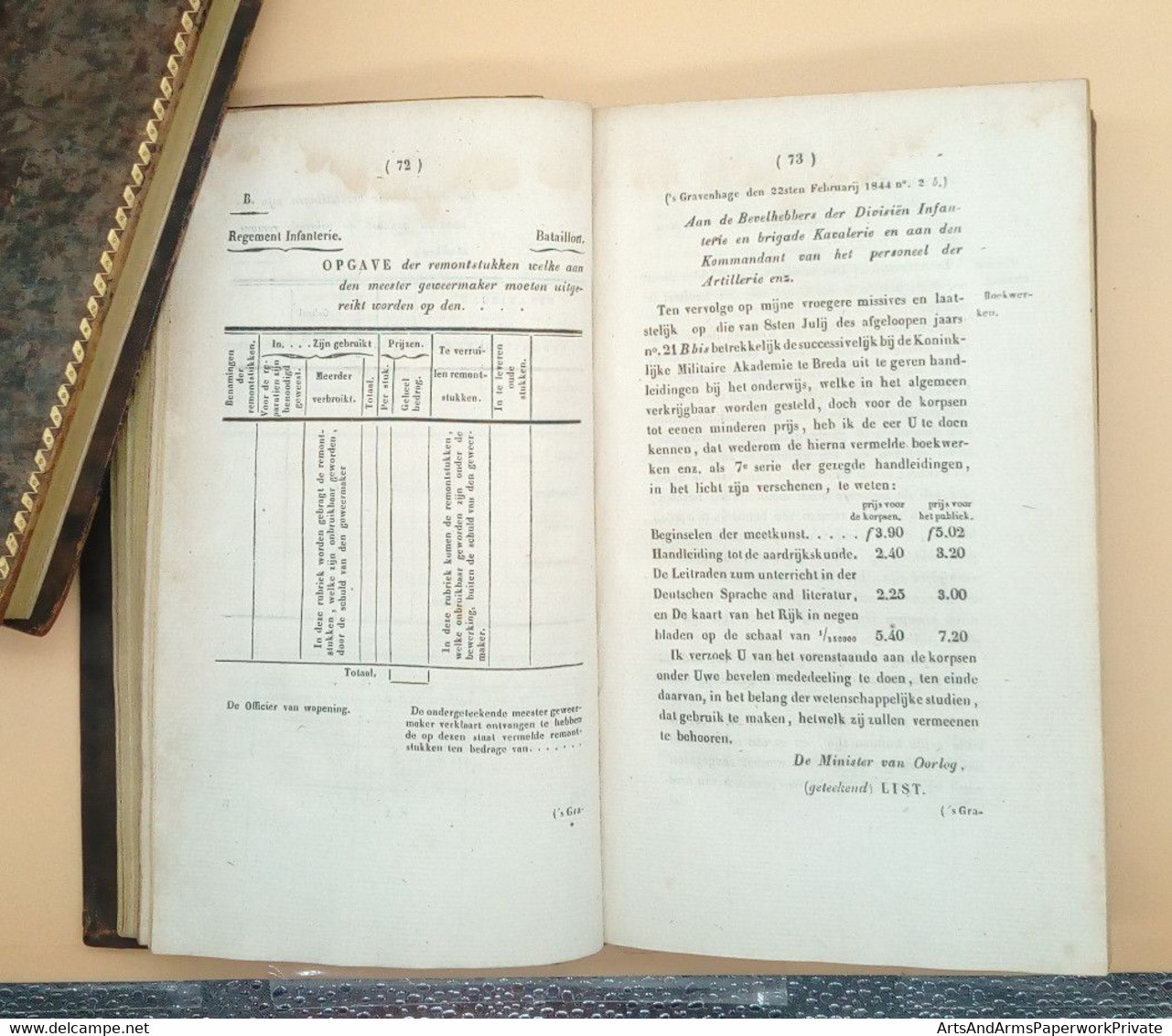 Militaria, Nederland, Landmacht, Departement van Oorlog, 1844