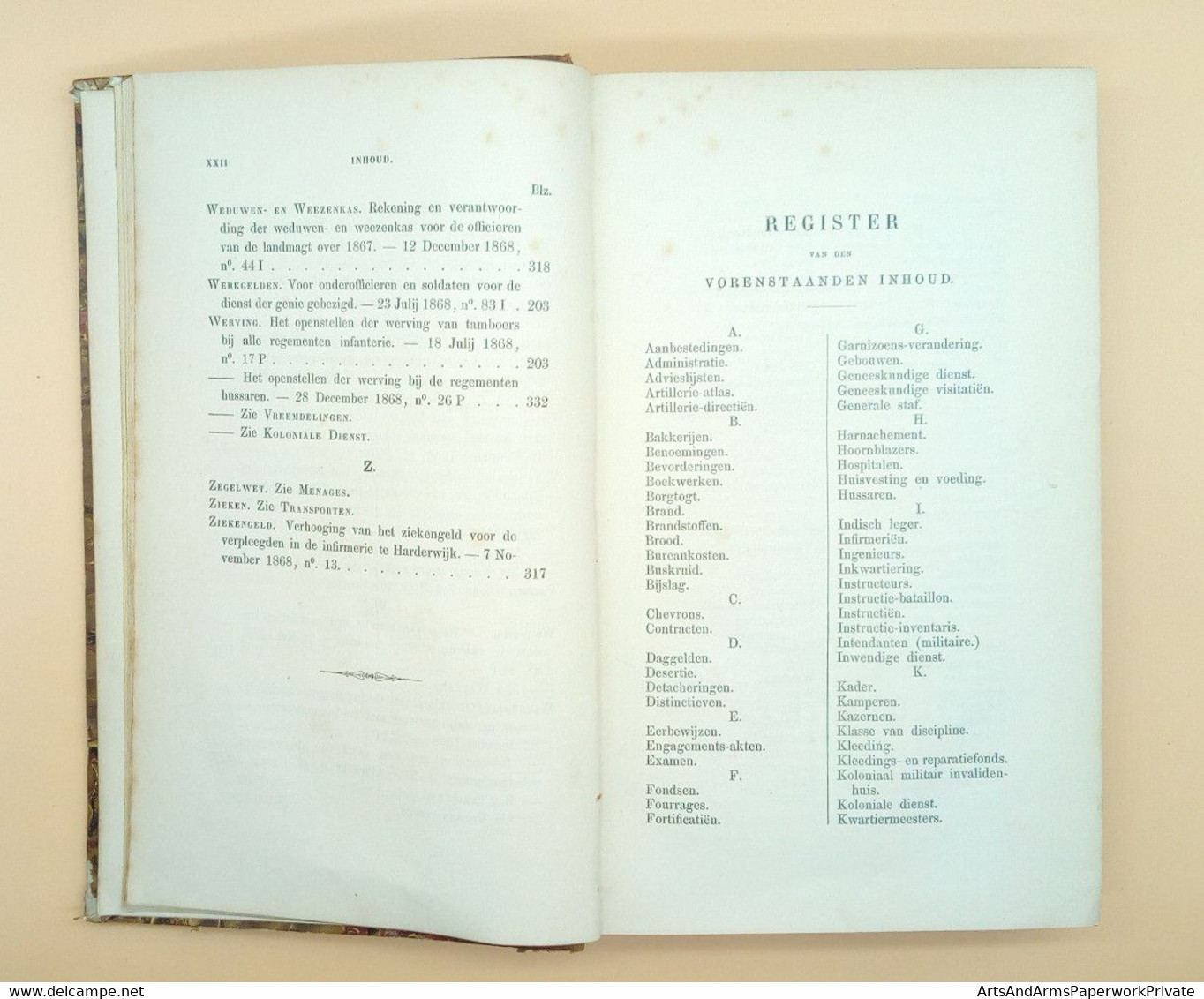 Militaria, Nederland, Landmacht, Departement van Oorlog, 1868