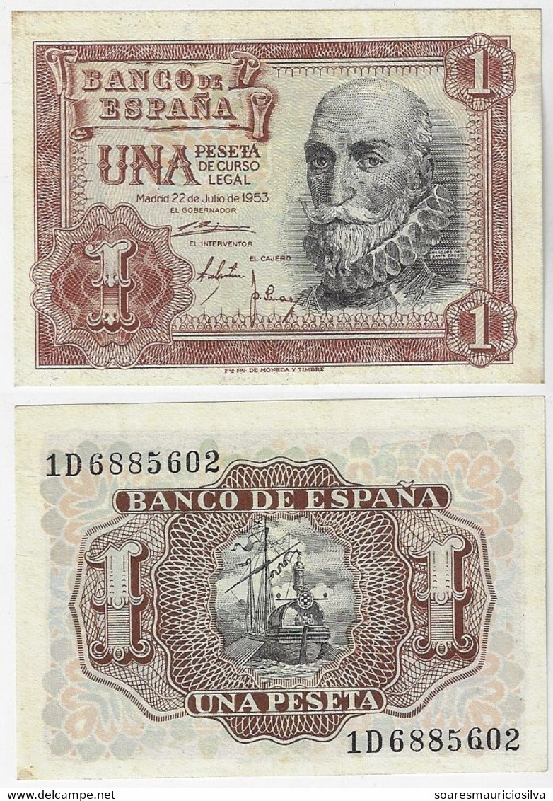Banknote Spain 1 Peseta 1953 Pick-144 XF+ (US$3.5) - 1-2 Peseten
