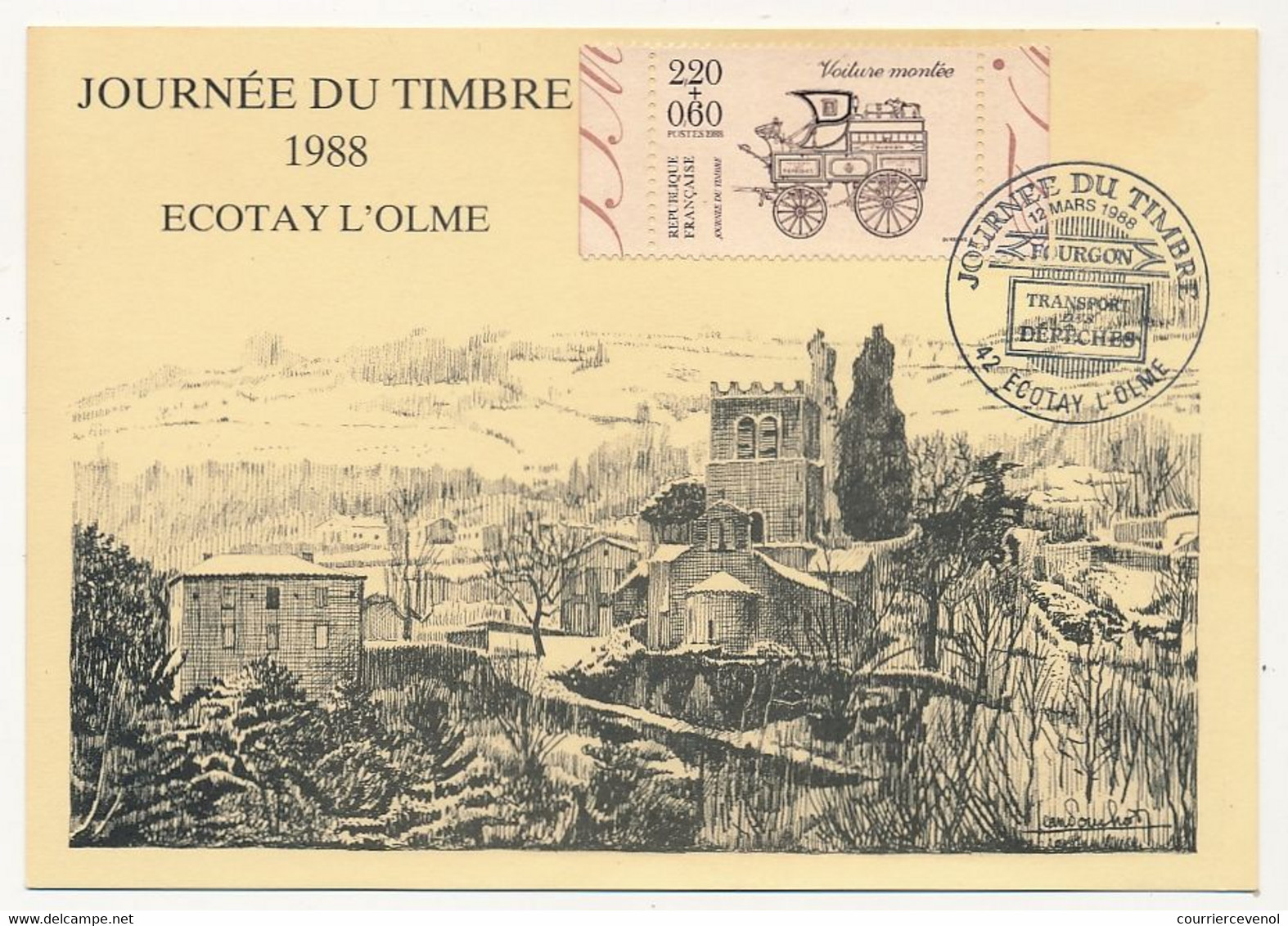 FRANCE => Carte Locale - 2,20 + 0,60 - Journée Du Timbre - "Voiture Montée" ECOTAY L'OLME -12/3/1988 - Tag Der Briefmarke