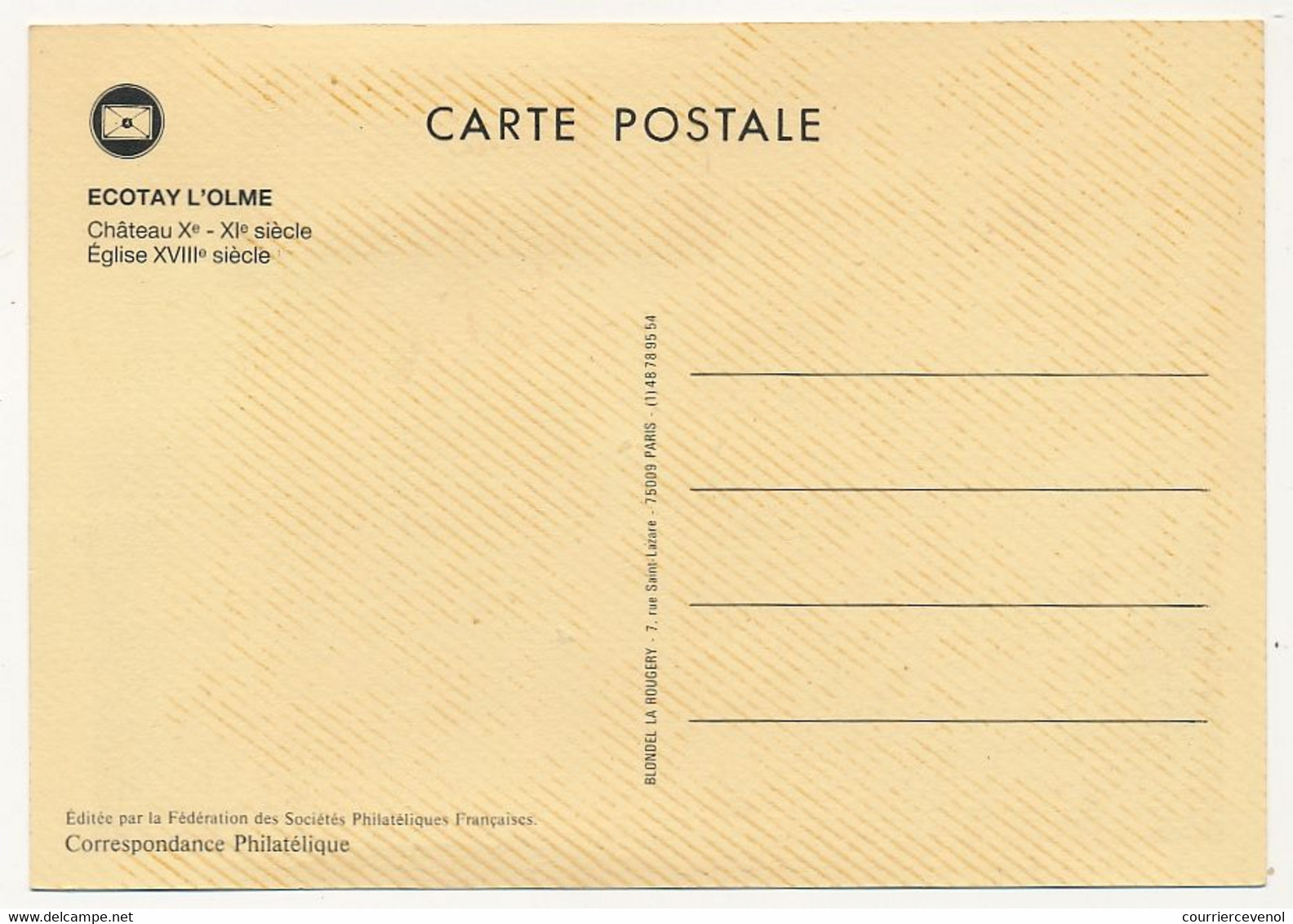 FRANCE => Carte Locale - 2,20 + 0,60 - Journée Du Timbre - "Voiture Montée" ECOTAY L'OLME -12/3/1988 - Stamp's Day