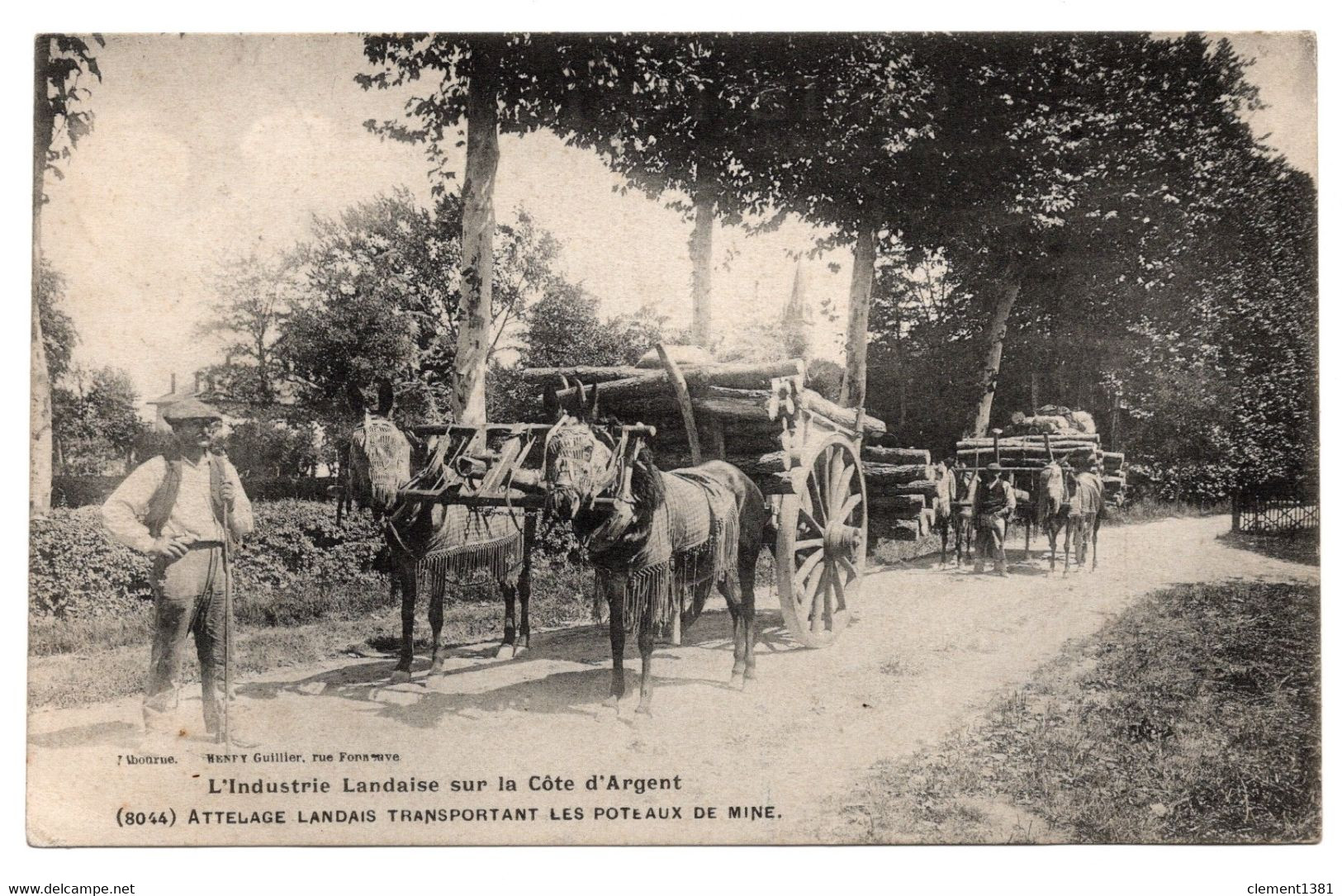 Industrie Landaise Sur La Cote D'argent Attelage Landais Transportant Les Poteaux De Mine Postée à Catets En 1910 - Castets