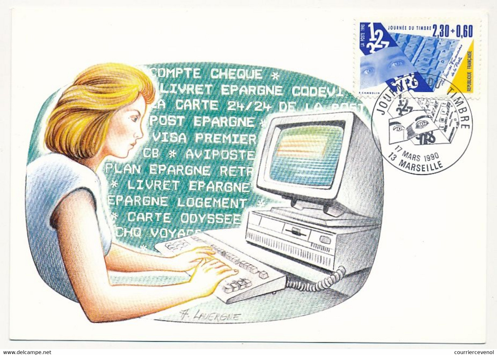 FRANCE => Carte Fédérale "Journée Du Timbre" 1990 - 2,30 + 0,60 Services Financiers - MARSEILLE  17/3/1990 - Tag Der Briefmarke