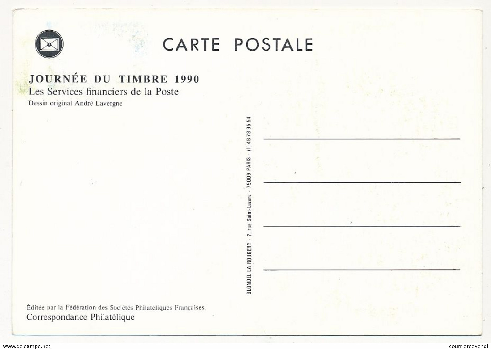 FRANCE => Carte Fédérale "Journée Du Timbre" 1990 - 2,30 + 0,60 Services Financiers - MARSEILLE  17/3/1990 - Journée Du Timbre