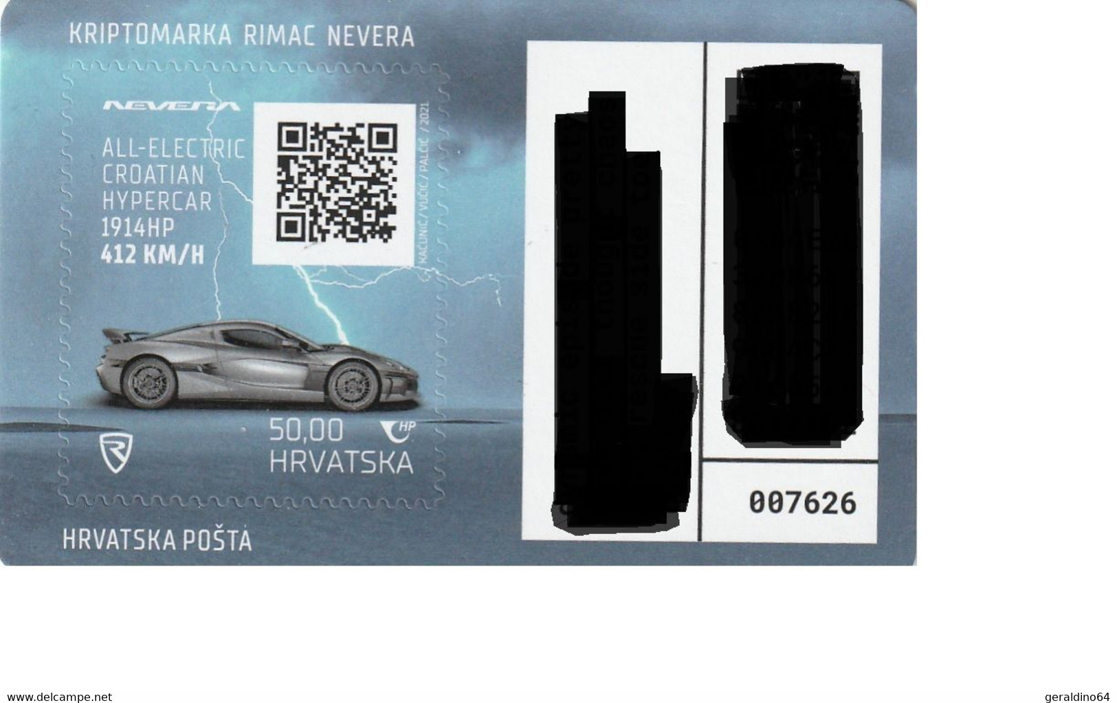 2021 Crypto Stamp Rimac Nevera 007626 Virtuelle Farbe Bronze Tier 3 ** Postfrisch Inklusive NFT - Kroatien