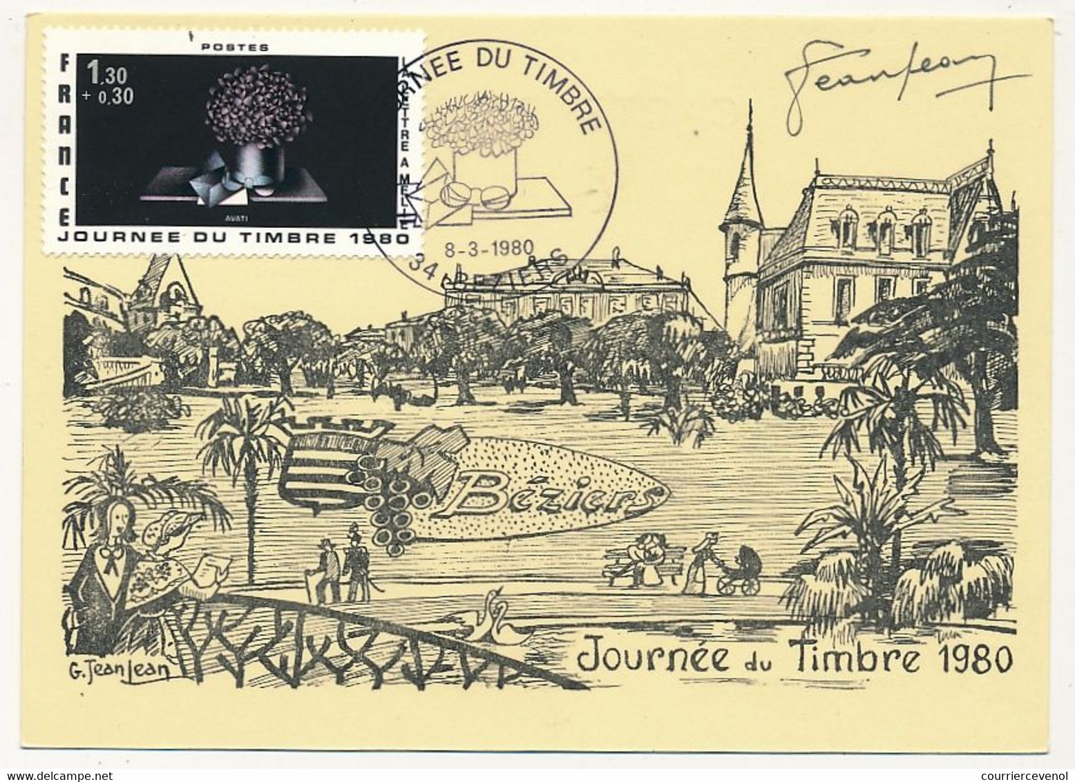 FRANCE => Carte Locale - 1,30 + 0,30 - La Lettre Amelie - Journée Du Timbre - 34 BEZIERS - 8/3/1980 Signée G.Jeanjean - Tag Der Briefmarke