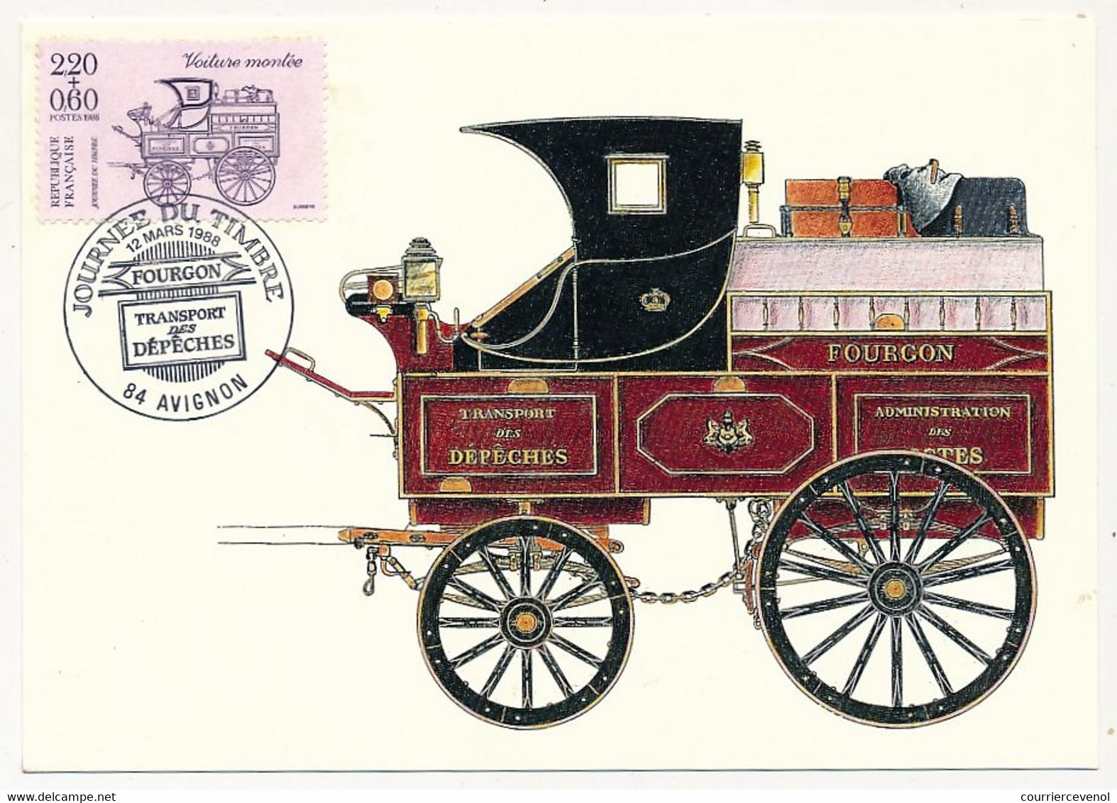 FRANCE - Carte Fédérale - Journée Du Timbre 1988 - Fourgon Transport Des Dépêches - 84 AVIGNON - 12 Mars 1988 - Stamp's Day