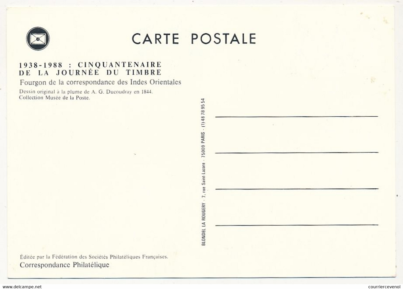 FRANCE - Carte Fédérale - Journée Du Timbre 1988 - Fourgon Transport Des Dépêches - 84 AVIGNON - 12 Mars 1988 - Tag Der Briefmarke