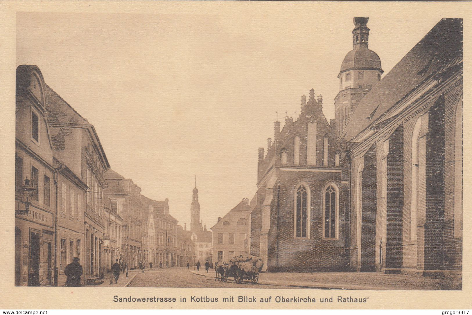 A102) COTTBUS - SANDOWERSTRASSE In Kottbus Mit Blick Auf Oberkirche Und Rathaus - ALT !! - Cottbus