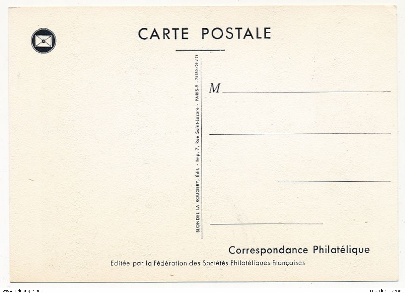 FRANCE - Carte Fédérale - Journée Du Timbre 1971 - La Poste Aux Armées - 27/3/1971 - 13 MARSEILLE - Giornata Del Francobollo