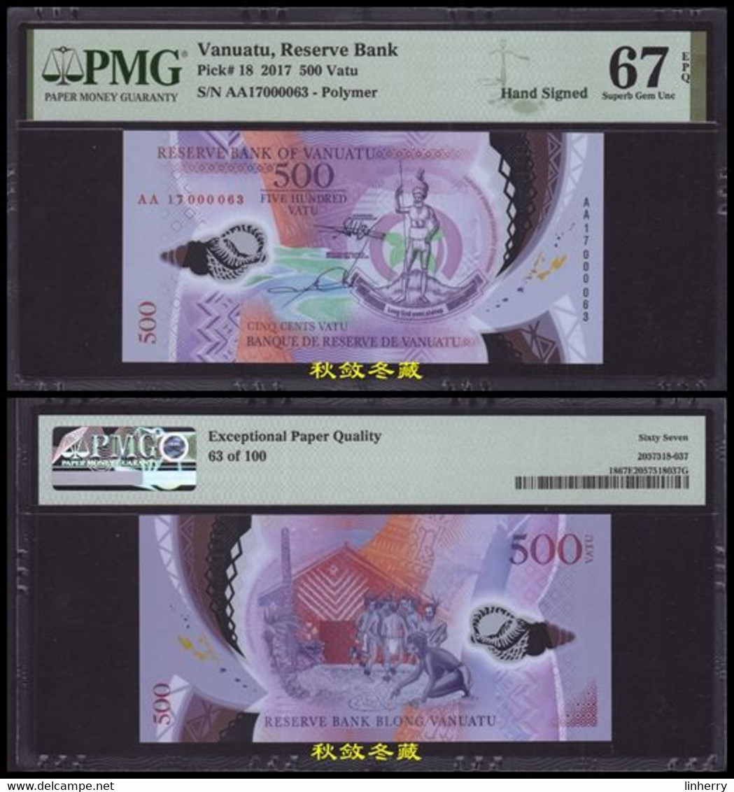 Vanuatu 200-5000 Vatu (2014-2020), Handsigned, Low S/N #63, Polymer, PMG64-68 - Vanuatu