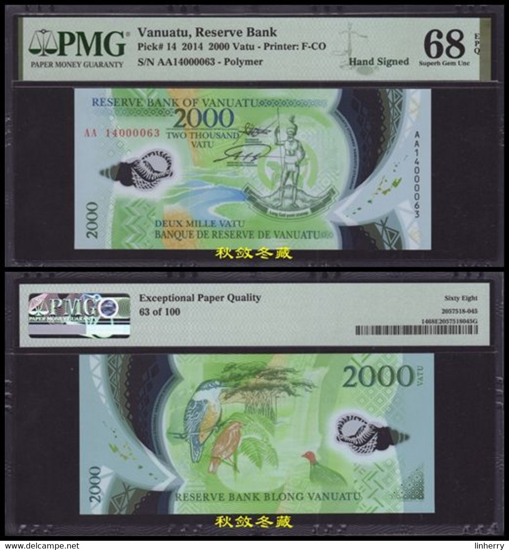 Vanuatu 200-5000 Vatu (2014-2020), Handsigned, Low S/N #63, Polymer, PMG64-68