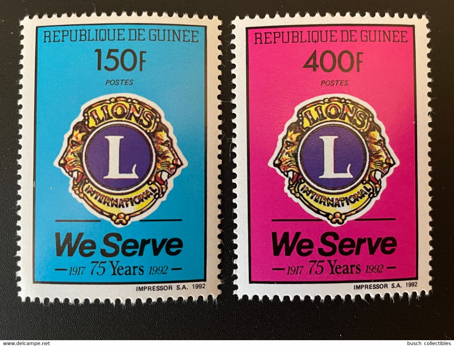 Guinée Guinea 1992 Mi. 1374 1375 Lions Club International We Serve 75 Years Ans - República De Guinea (1958-...)