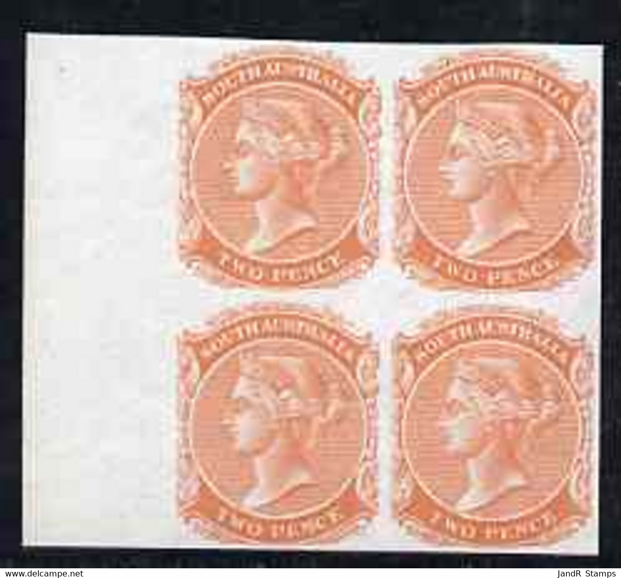 South Australia 1868-76 QV 2d Brick-red Imperf Marginal Block Of 4 On Unwatermarked Paper, U/m As SG Type 12 (SG 152) - Mint Stamps