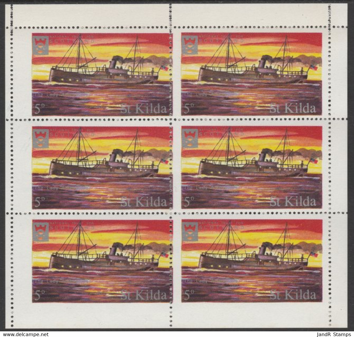 St Kilda 1971 Ships 5d The Lady Ambrodsine Complete Sheetlet Of 6 With Perforating Comb Misplaced (lower Pair Imperf Wit - Local Issues