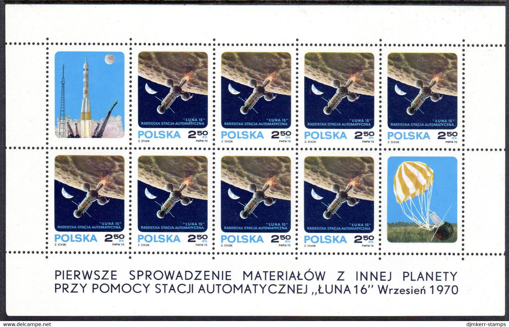 POLAND 1970 Luna 16 Moon Probe Sheetlet  MNH / **.  Michel 2040 Kb - Unused Stamps