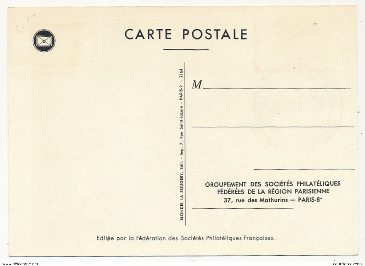 FRANCE => Carte Fédérale "Journée Du Timbre" 1962 - Messager Royal - PARIS - 17/3/1962 - Día Del Sello