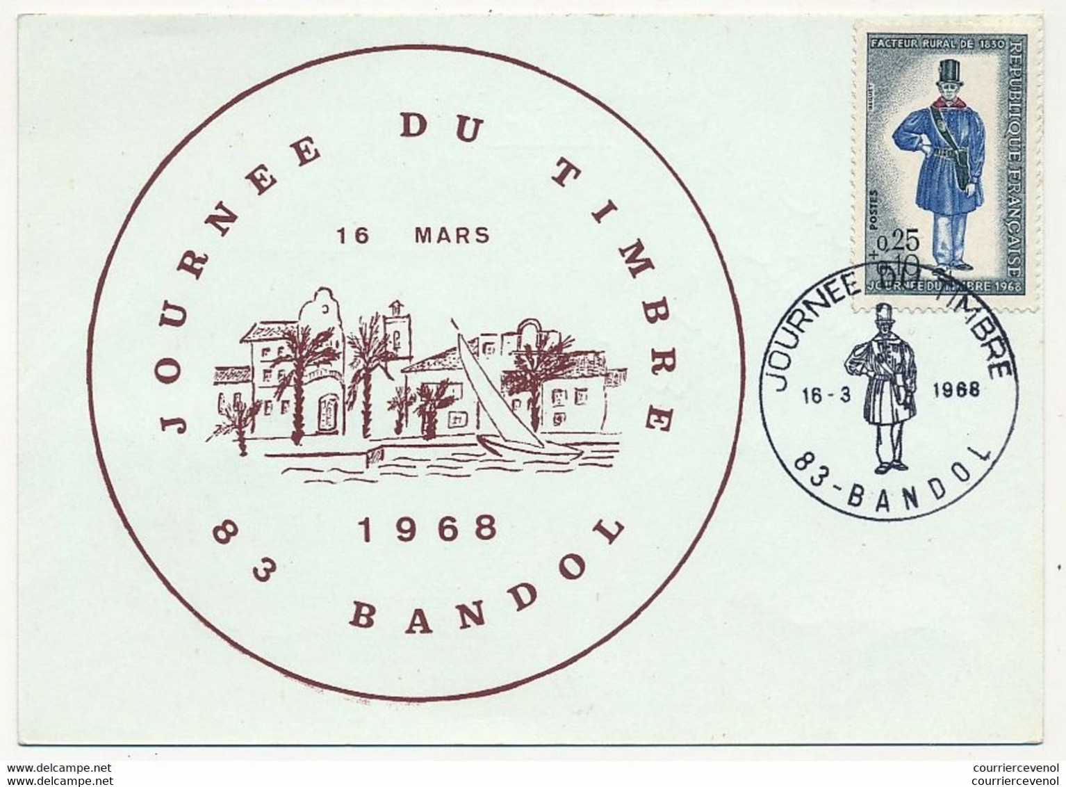 FRANCE - Carte Locale - Journée Du Timbre 1968 - Facteur Rural De 1830 - 83 BANDOL - 16/3/1968 - Día Del Sello