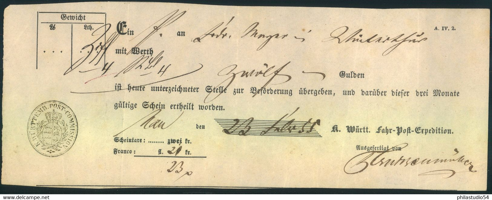 1855, Postschein Von HALL - Lettres & Documents
