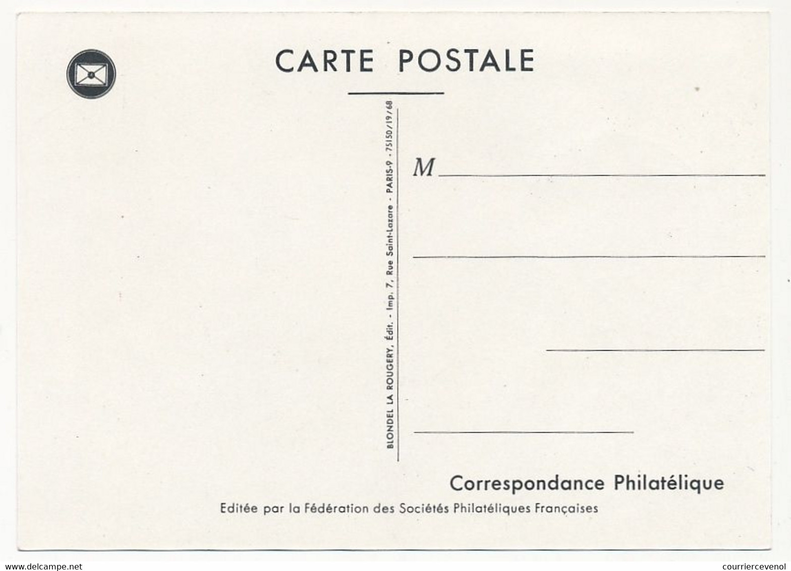 FRANCE - Carte Fédérale - Journée Du Timbre 1968 - Facteur Rural De 1830 - 84 AVIGNON - 16/3/1968 - Día Del Sello