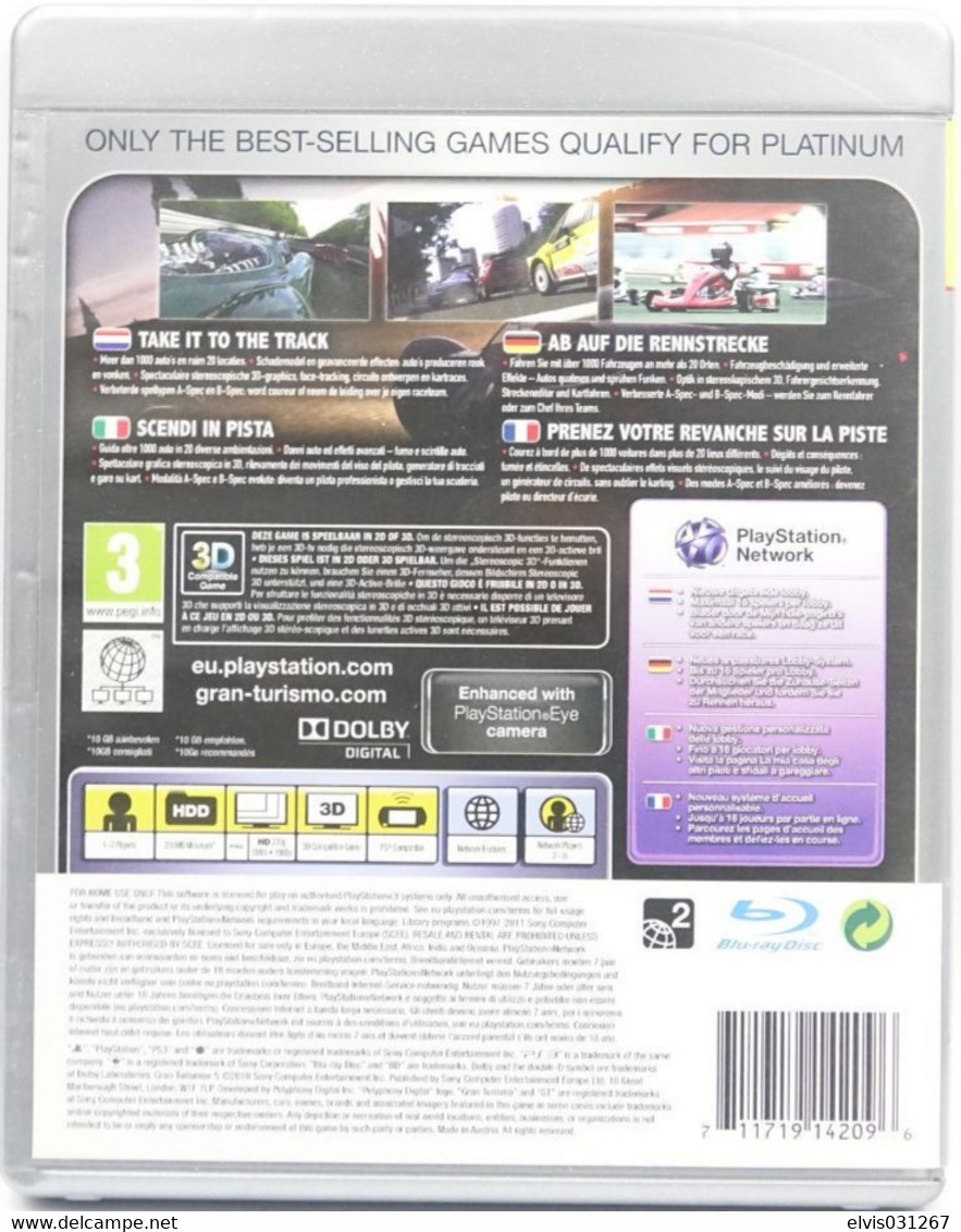 SONY PLAYSTATION THREE PS3 : GRAN TURISMO 5 THE REAL DRIVING SIMULATOR - PLATINUM - POLYPHONY - PS3