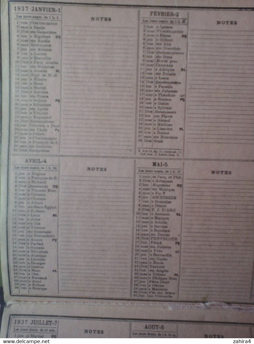 Almanach Des PTT 1937 1 Double Page Intérieur Calendrier Illus. J.L Beuzon Le Débarquement Des Thons à Concarneau - Grand Format : 1921-40