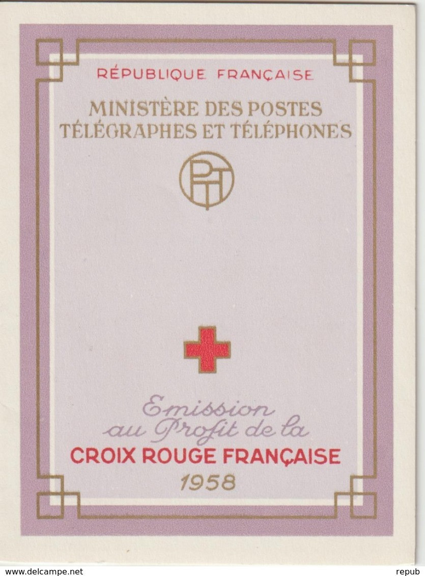 France Carnet Croix Rouge 1958 ** MNH Gomme Coulée Trace Adhérence Mais Timbres Non Collés - Red Cross