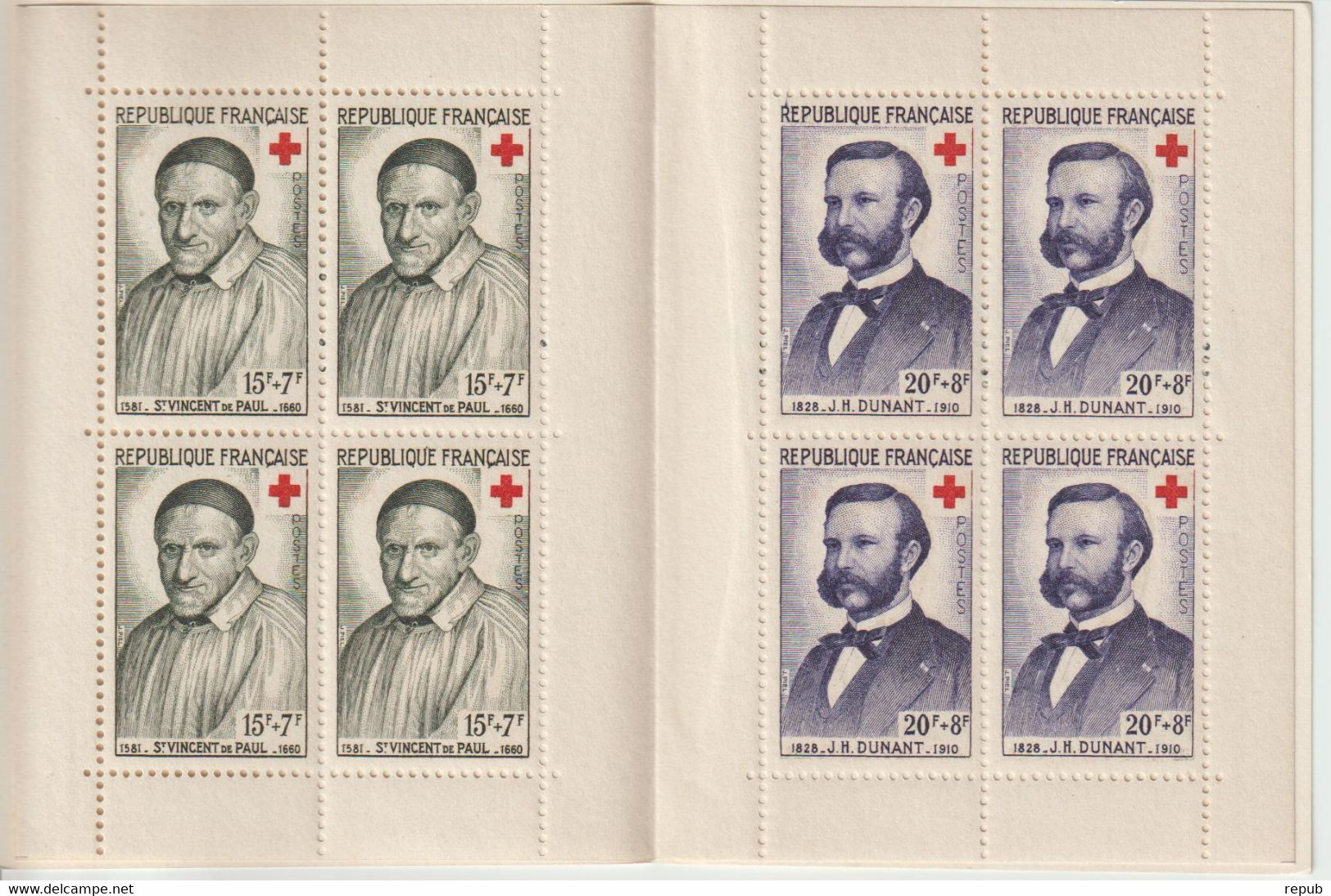 France Carnet Croix Rouge 1958 ** MNH Gomme Coulée Trace Adhérence Mais Timbres Non Collés - Red Cross