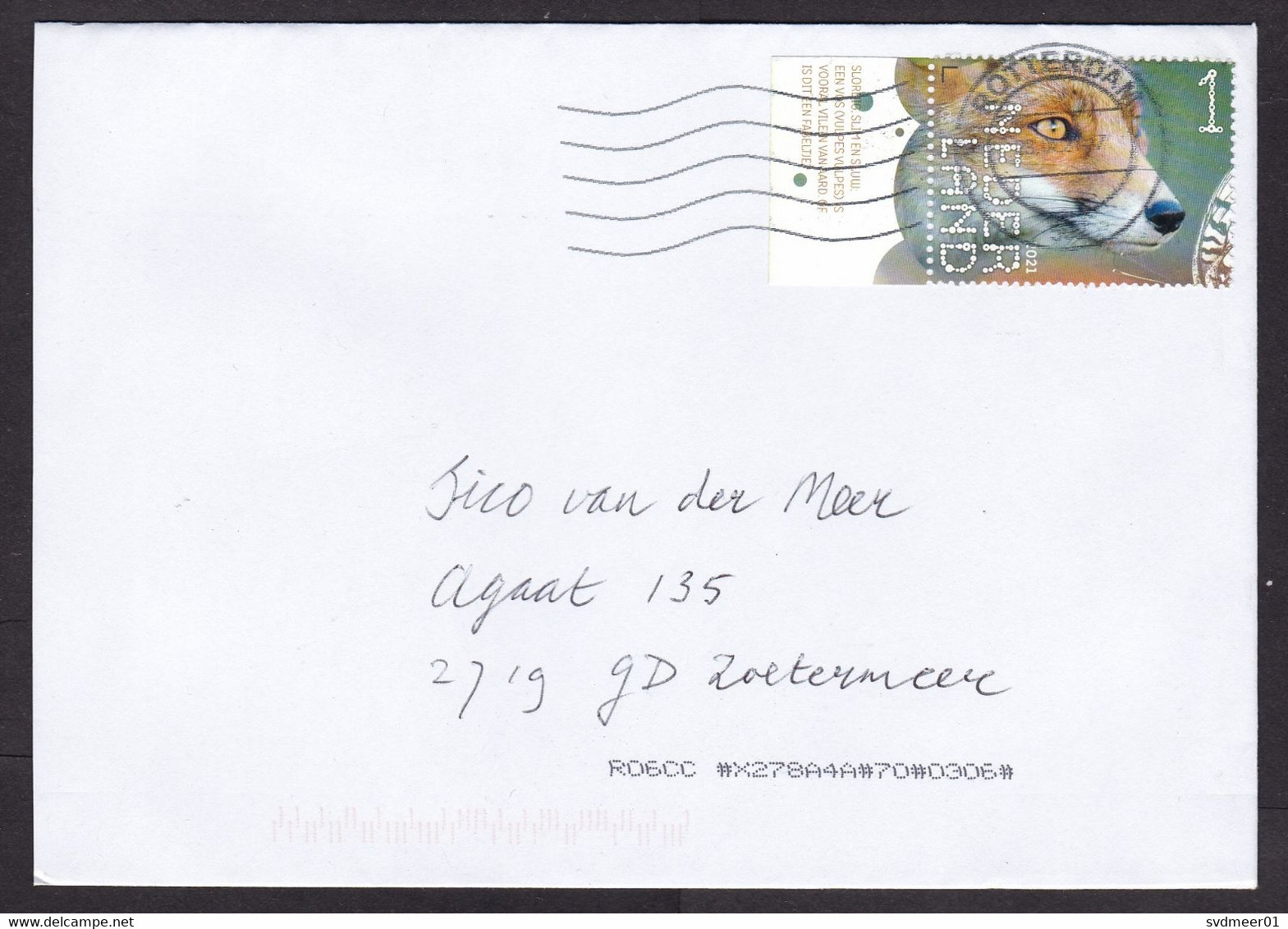 Netherlands: Cover, 2021, 1 Stamp + Tab, Fox, Predator Animal (traces Of Use) - Briefe U. Dokumente