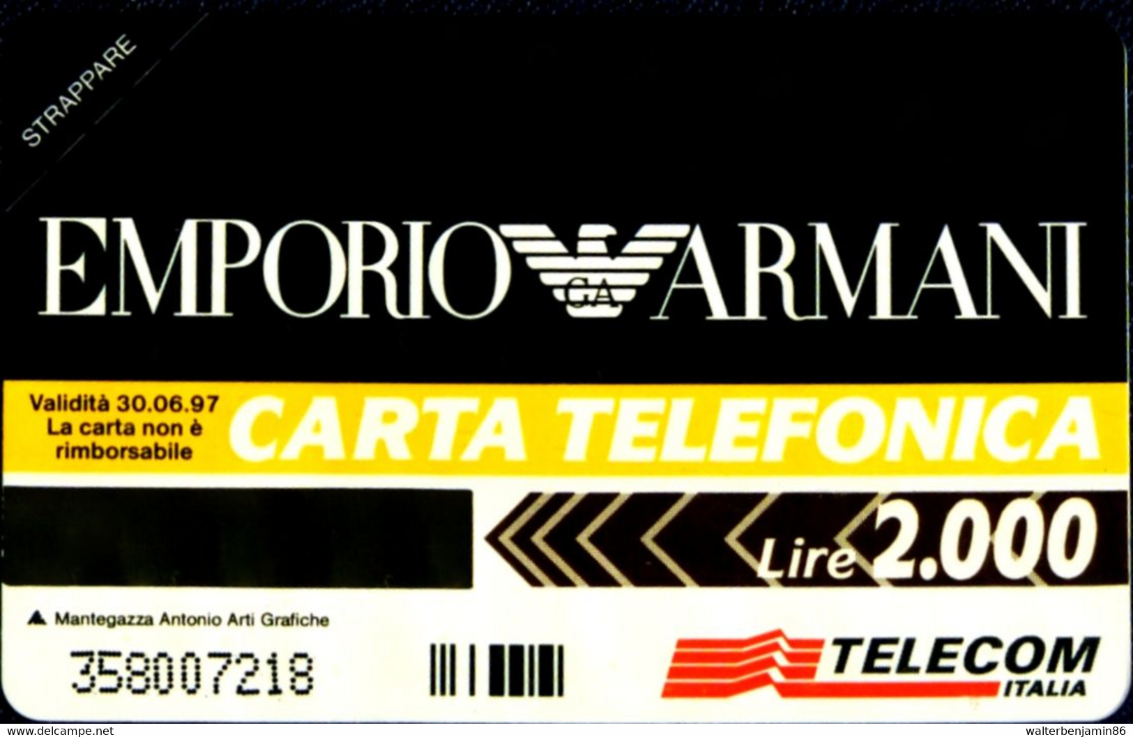 G PRP 254 C&C 3346 SCHEDA TELEFONICA NUOVA MAGNETIZZATA ARMANI UOMO 2.000 L. - Pubbliche Speciali O Commemorative