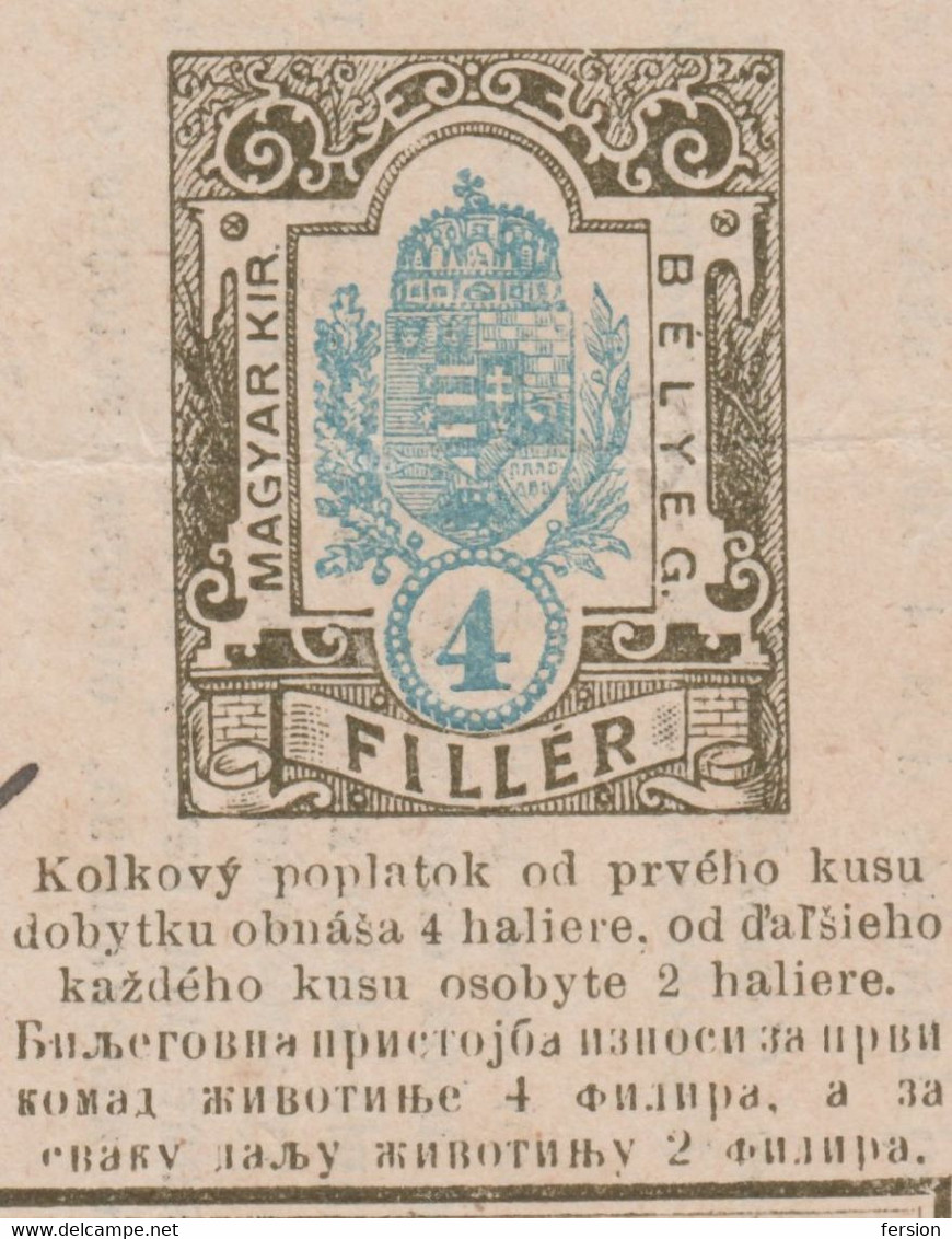 1908 Hungary REVENUE TAX STAMP Animal Passport SHEEP - NÓGRÁG County SZIRÁK - Fiscale Zegels