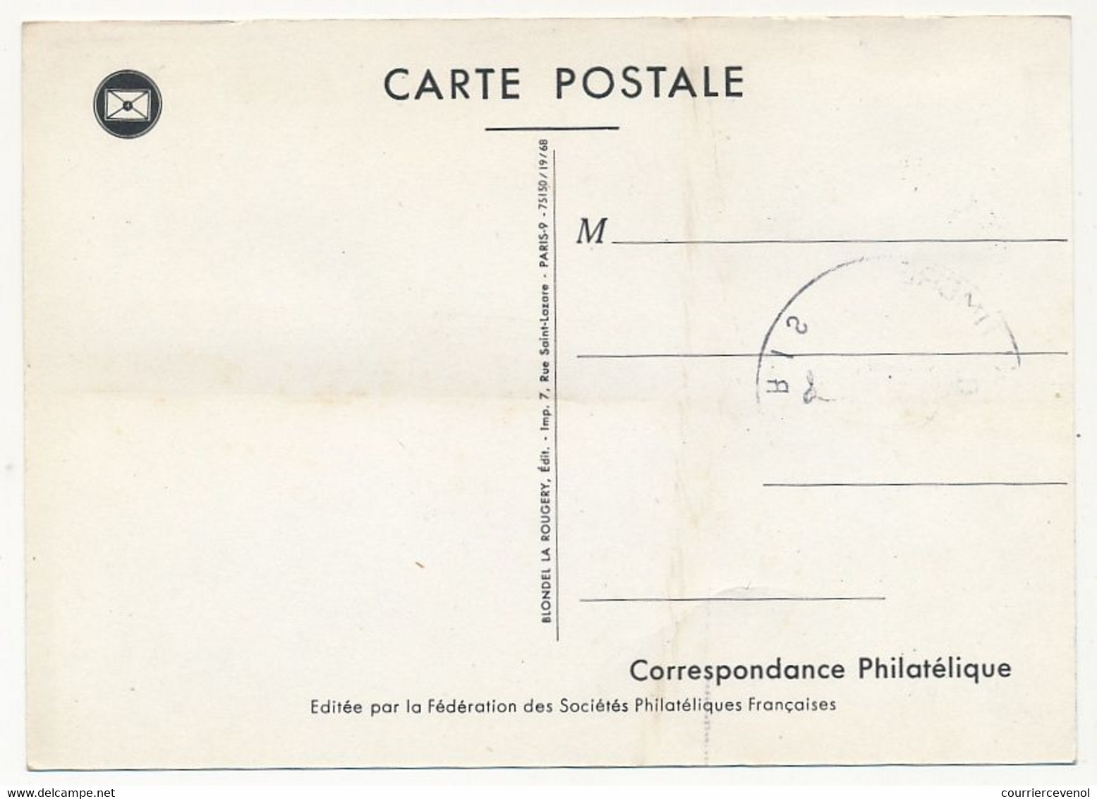 FRANCE - Carte Fédérale - Journée Du Timbre 1968 - Facteur Rural De 1830 - PARIS - 16/3/1968 - Stamp's Day