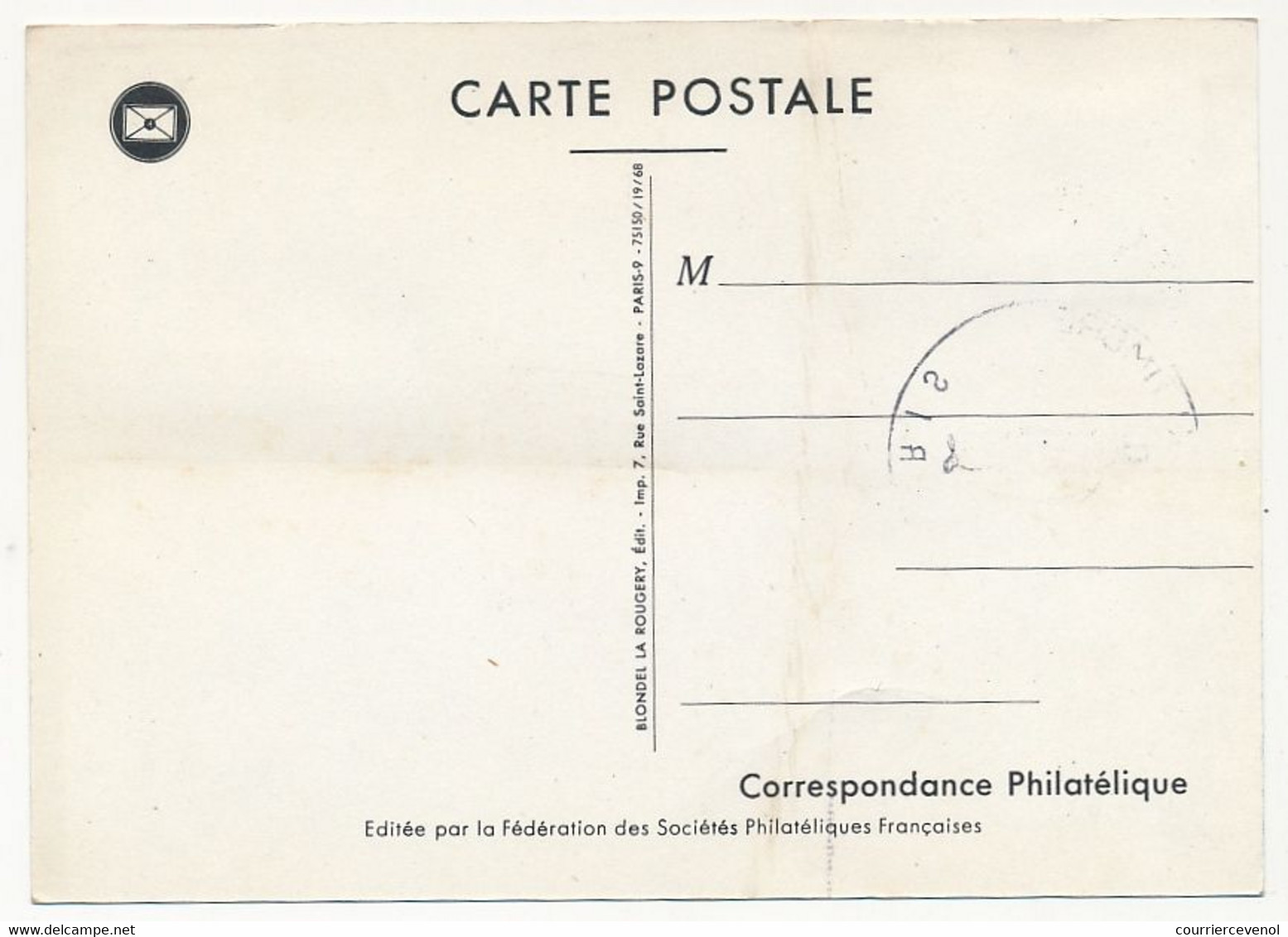 FRANCE - Carte Fédérale - Journée Du Timbre 1968 - Facteur Rural De 1830 - PARIS - 16/3/1968 - Día Del Sello