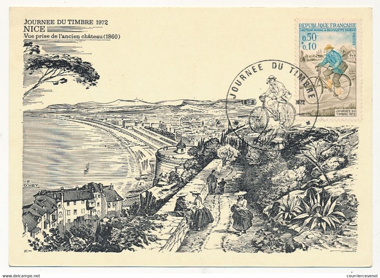 FRANCE - Carte Locale - Journée Du Timbre 1972 - Facteur Rural à Bicyclette - 06 NICE - 18 Mars 1972 - Giornata Del Francobollo