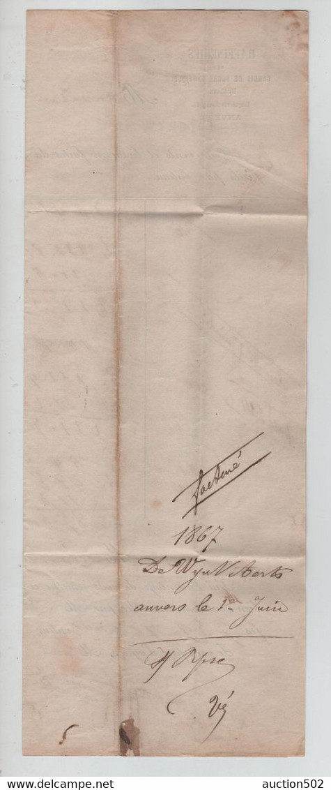 1522PR/ LAC Dewyndt - Aerts  Raffineries Candis De Sucre Exotique TP 18 LOS PTS  12 C.Anvers 1867 > Mons - Postmarks - Points