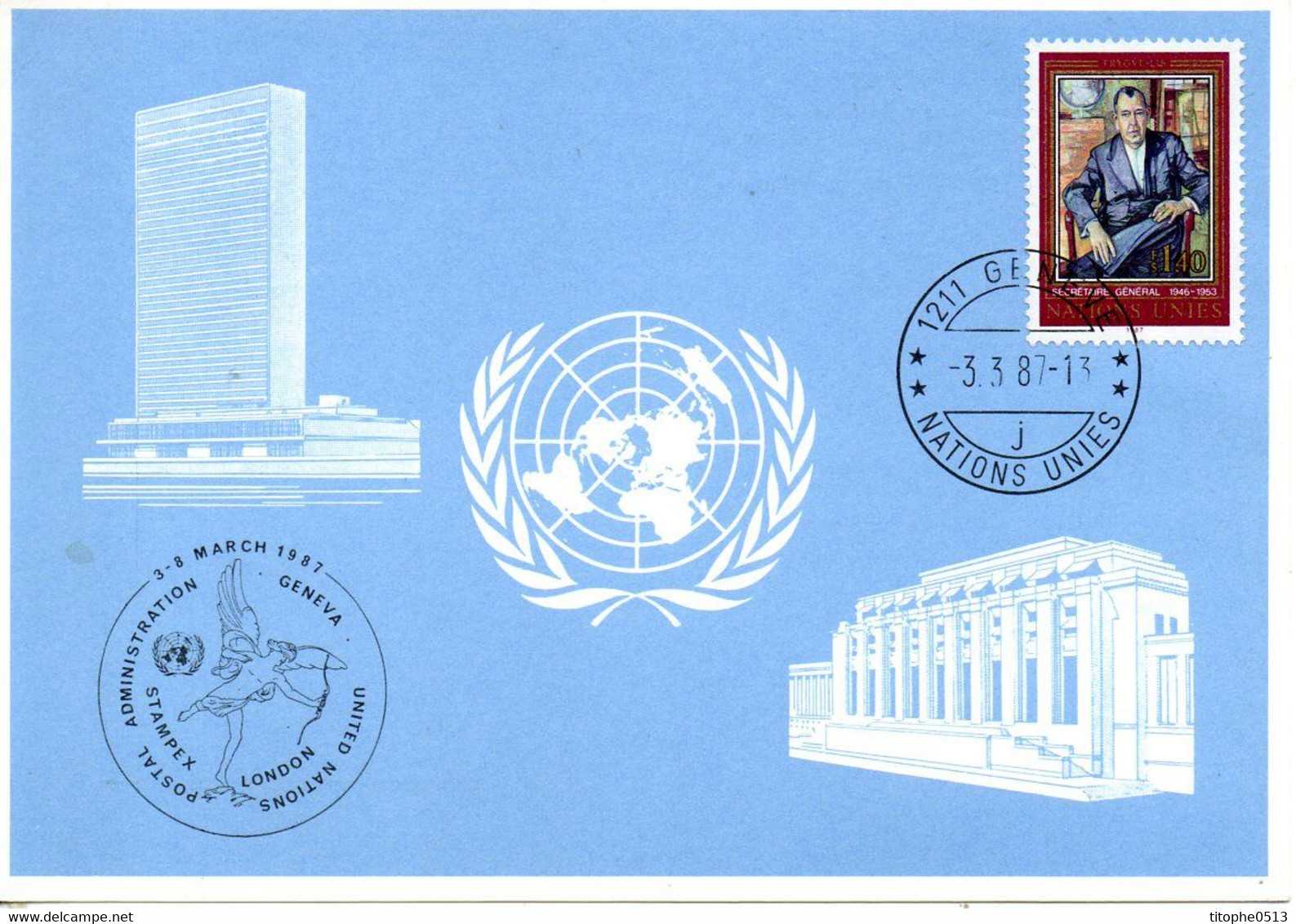 ONU GENEVE. Carte Avec Oblitération De 1987. Stampex'87/Arc. - Esposizioni Filateliche