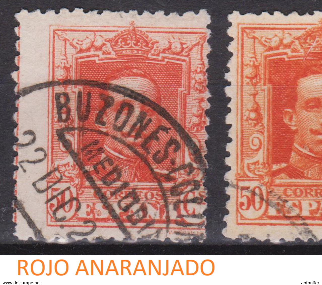 1922 Edifil 320b  50c. Rojo Anaranjado - Usados