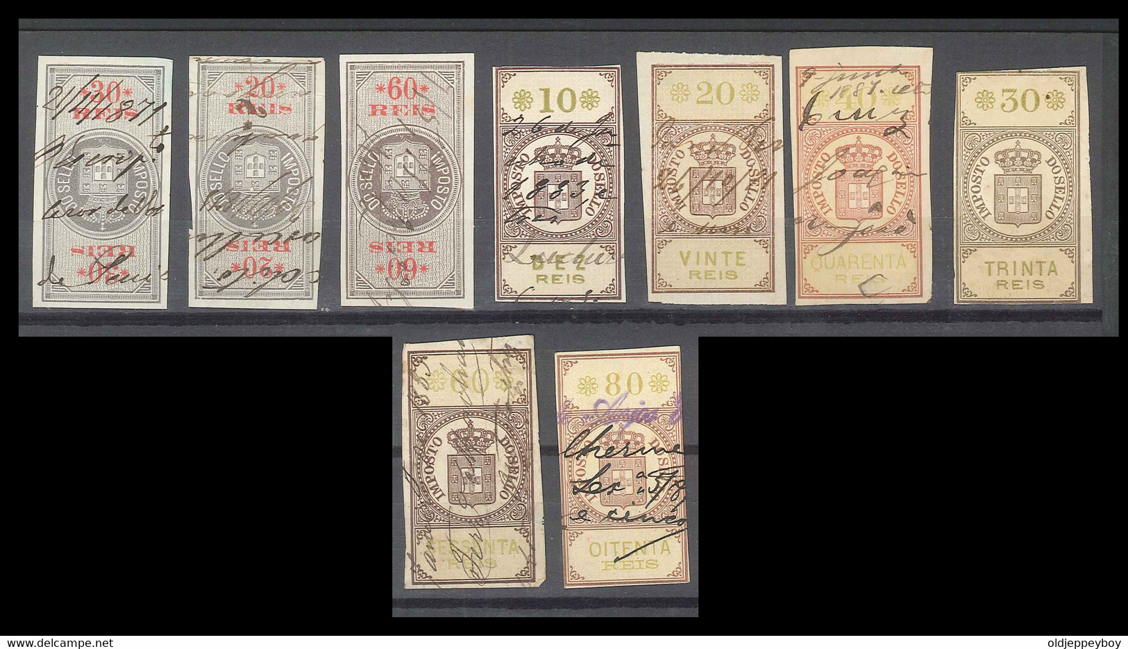 PORTUGAL; 1871 - 1883  Lot Of 9 Early Classic Imperf Revenue Fine Used - Used Stamps