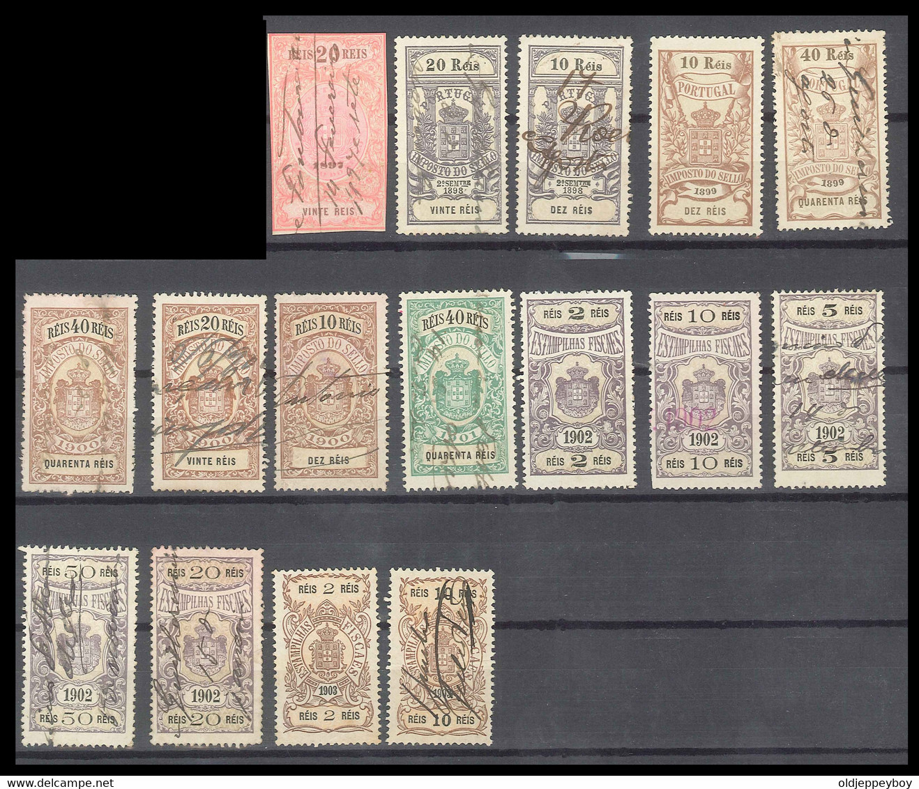 PORTUGAL; 1897 - 1903  Lot Of 16 Early Classic Imperf Revenue Fine Used Imposto De Selo - Usado