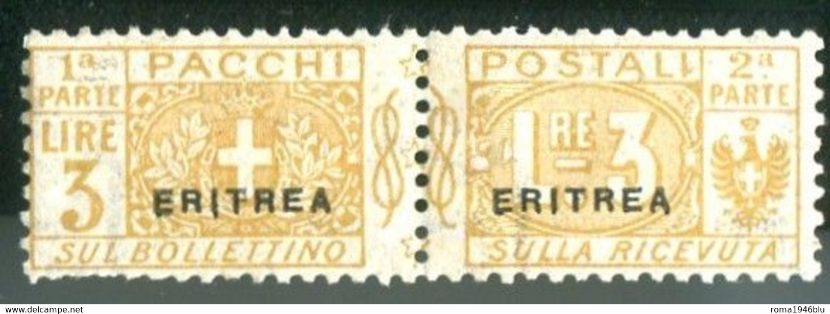 ERITREA 1916 PACCHI POSTALI 3 LIRE N. 7 ** MNH LUSSO C. DIENA - Eritrea