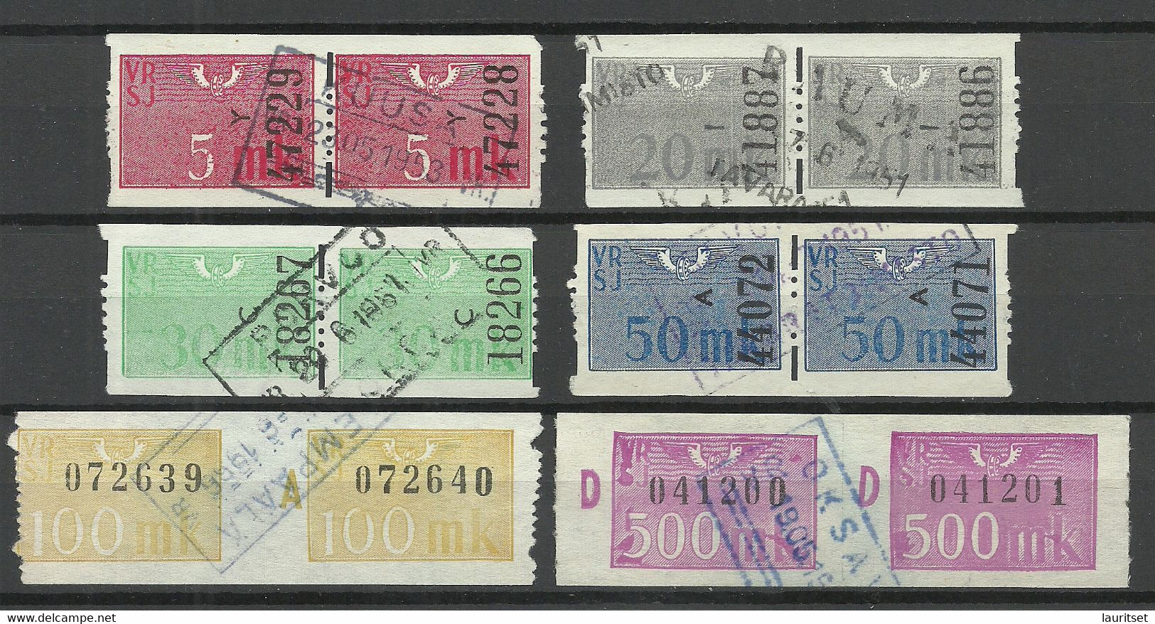 FINLAND FINNLAND 1950/52 Railway Packet Stamps As Pairs Paketmarken O - Paquetes Postales