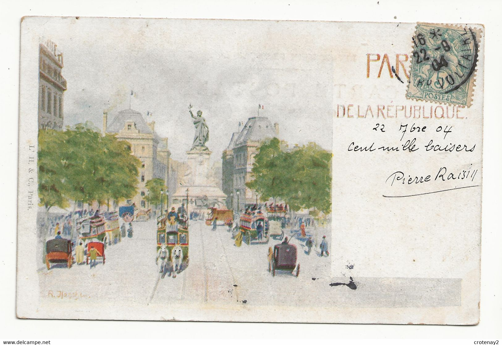 75 PARIS Place De La République Tram Tramway Hippomobile En 1904 L'H & C Paris - Otros & Sin Clasificación