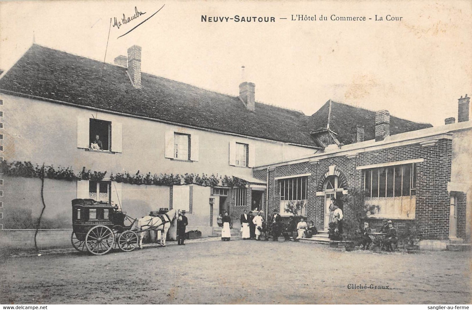 CPA 89 NEUVY SAUTOUR L'HOTEL DU COMMERCE LA COUR - Neuvy Sautour