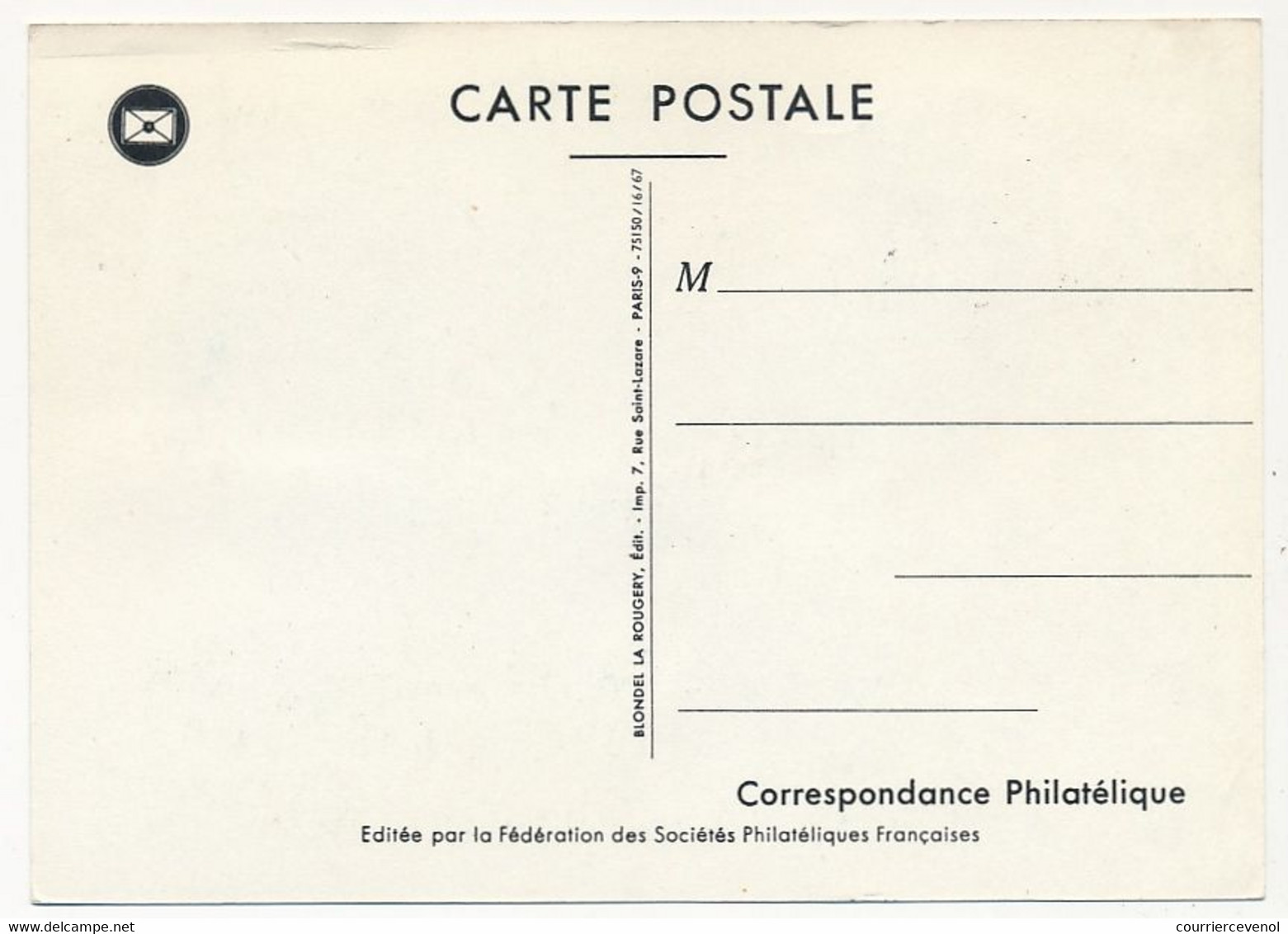 FRANCE => Carte Fédérale "Journée Du Timbre" 1967 - Timbre 0,25 + 0,10 Facteur 2eme Empire - PARIS - 8/4/1967 - Dag Van De Postzegel