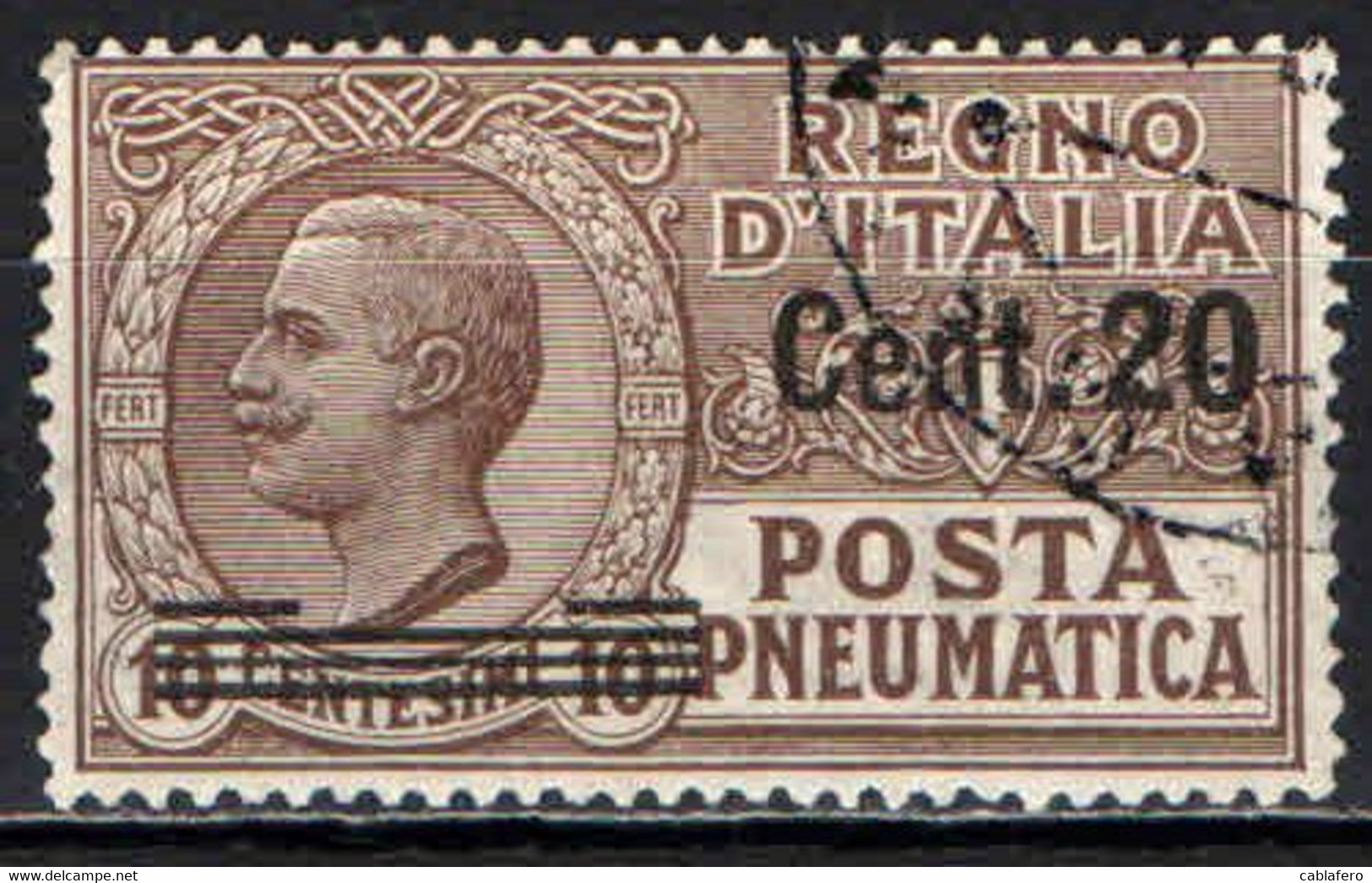 ITALIA REGNO - 1925 - POSTA PNEUMATICA - EFFIGIE DEL RE VITTORIO EMANUELE III - SOVRASTAMPATO 20 CENT SU 10 - USATO - Pneumatic Mail