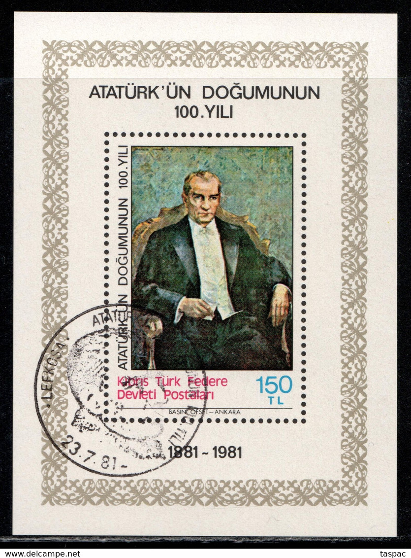 Turkish Cyprus 1981 Mi# Block 2 Used - Kemal Ataturk, Birth Cent. - Oblitérés
