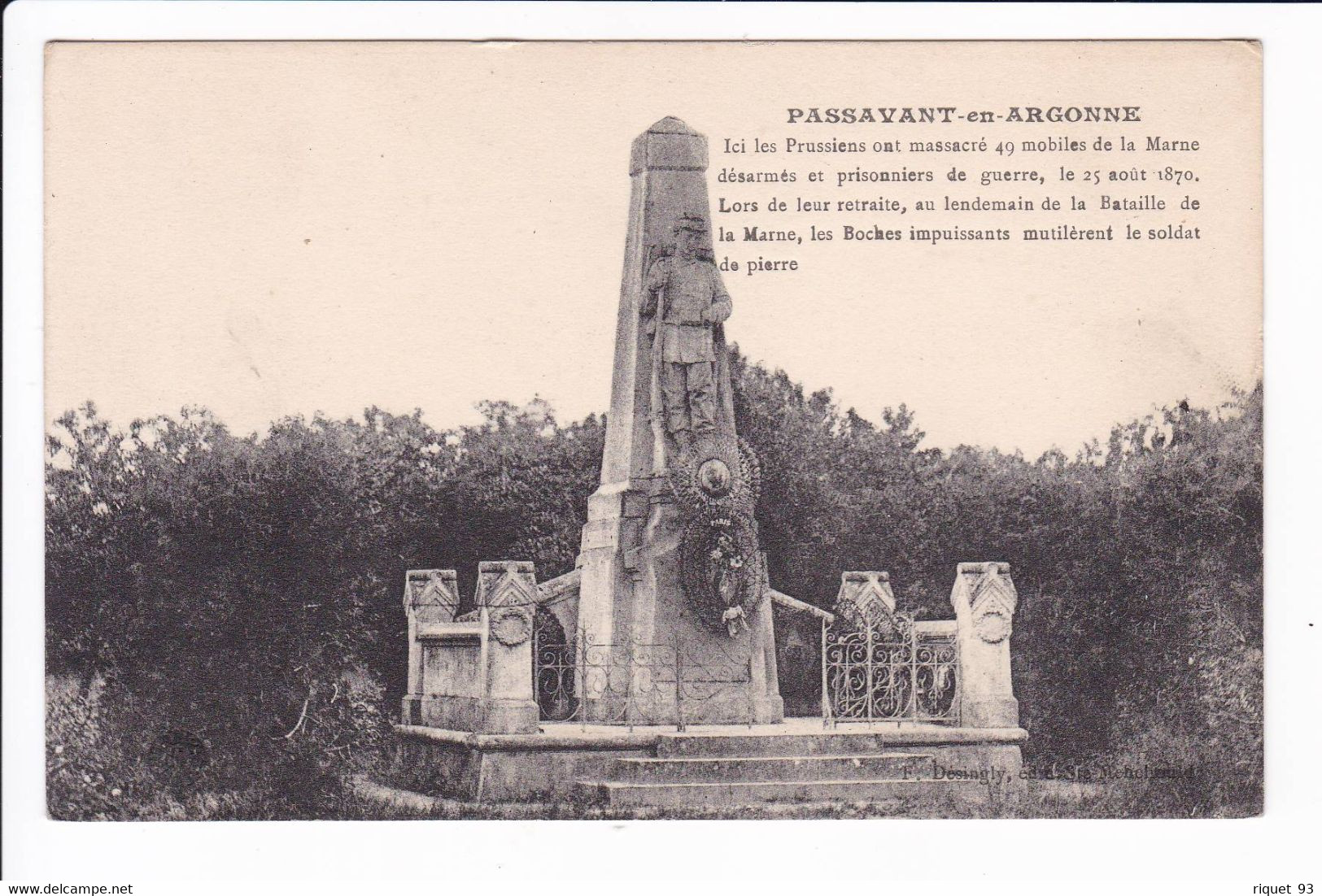 PASSAVENT-en-ARGONNE - Ici Les Prussiens Ont Massacrés 49 Mobiles De La Marne..........le 25 Août 1870............... - Autres & Non Classés