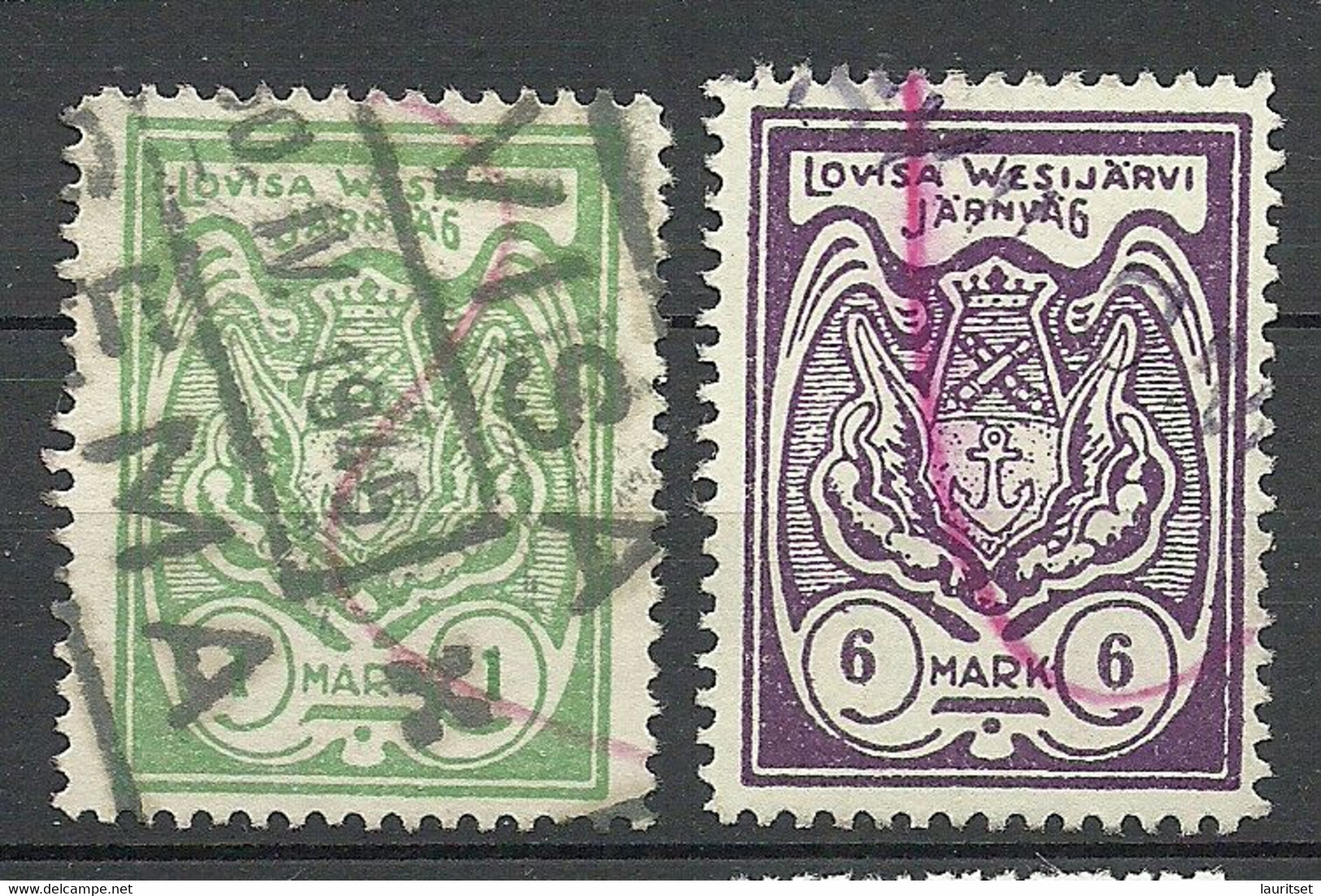 FINLAND FINNLAND 1938/44 Railway Stamps Lovisa Wesijärvi 1 & 6 MK O - Paketmarken